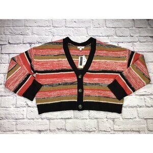 BP Long Sleeve Crop Multi Color Marl Stripe Cardigan Sweater Womens Size Large